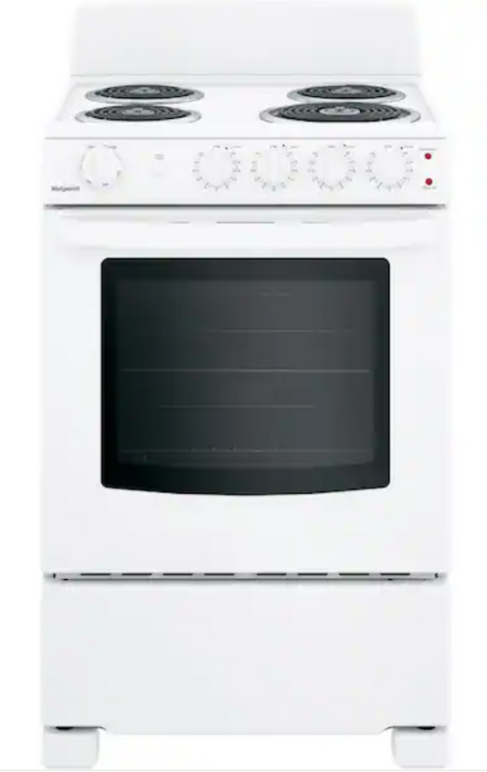24 in. 4 Burner Element Free-Standing Electric Range Oven in White